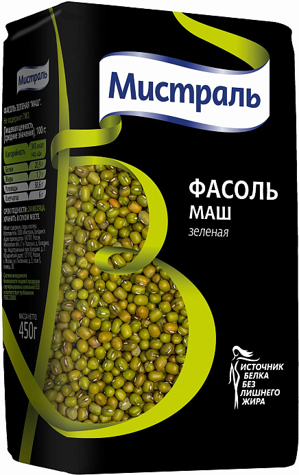 Фасоль МИСТРАЛЬ зеленая Маш 450 г * 12 шт/кор 